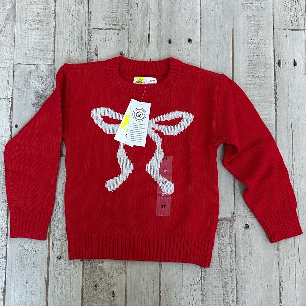 Red Knit Sweater with Silver Bow by Epic Threads for Kids NWT
